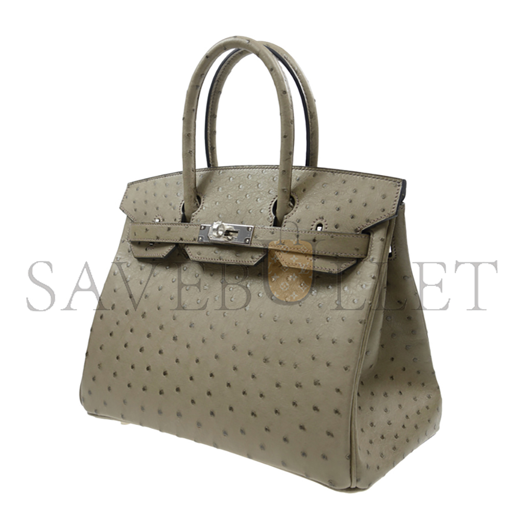 H**mes master birkin 30 ostrich leather medium brown silver buckle h041933ck70 (30*22*16cm)